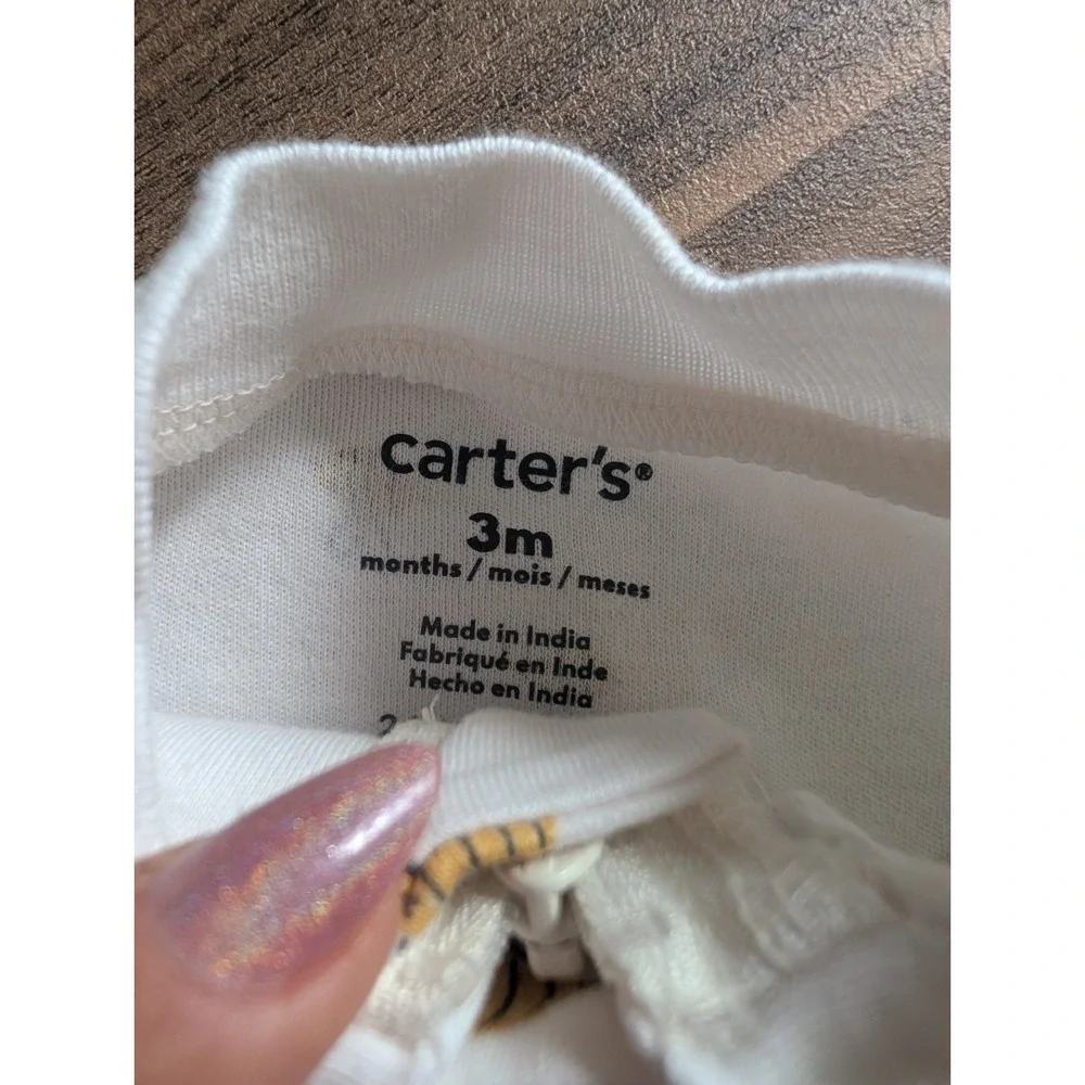 Carter's 3M 3pc Outfit Set Striped Shirt Pants Zip Footed Sleeper Bees - Picture 5 of 5